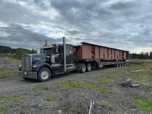 A large truck is parked on the side of a road.